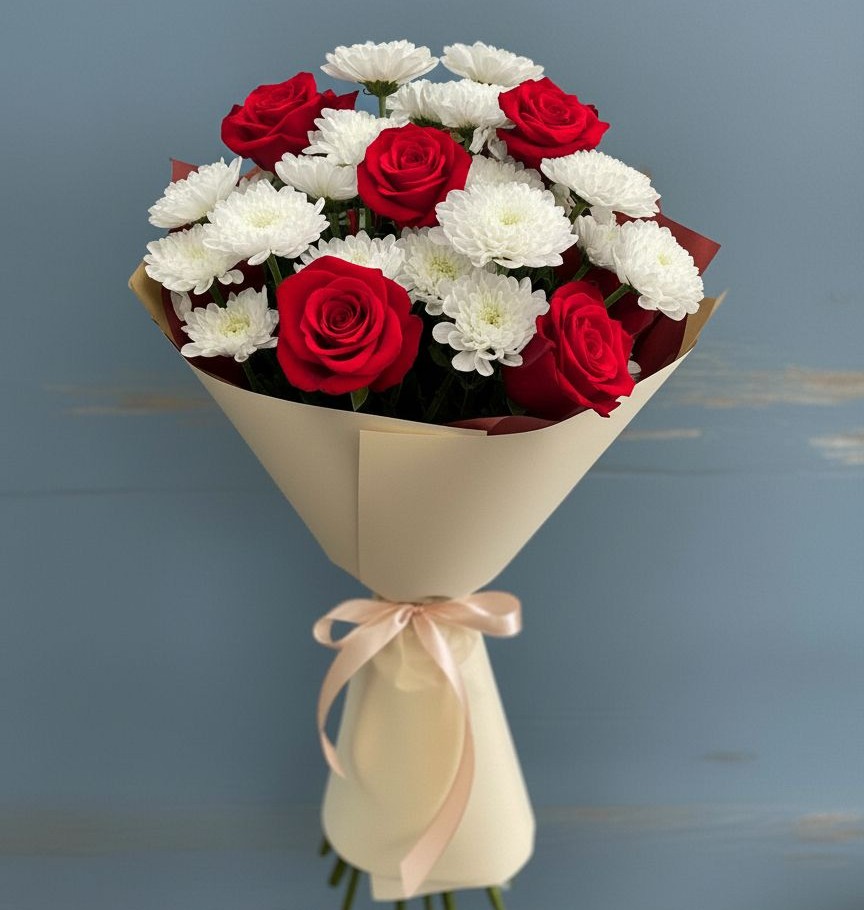 Букет цветов из: Розы и Хризантемы в Рощинском