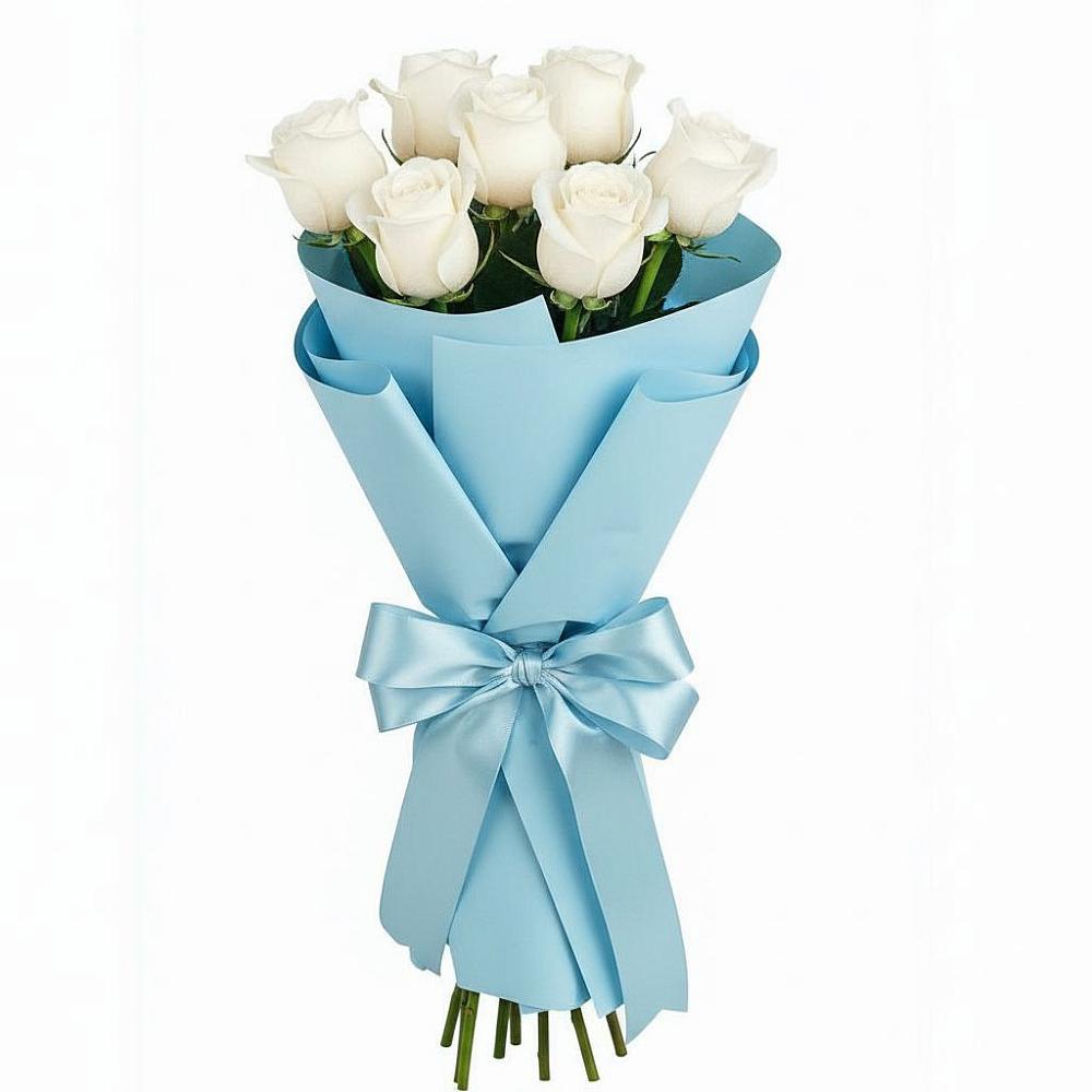 Букет 7 белых роз Проуд в Рощинском