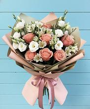 Букет цветов из:  Розы, Альстромерии и Лизиантусы в Рощинском