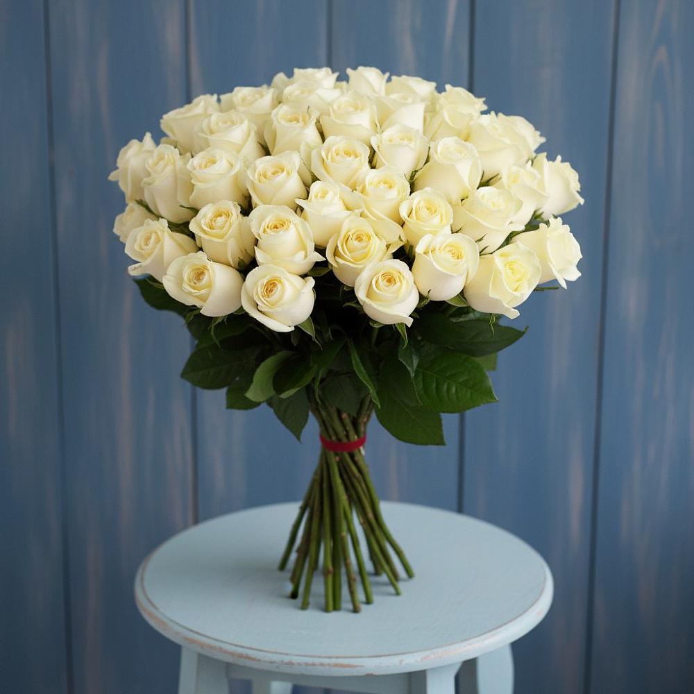 Букет 51 Белая роза Эдлесс Лав в Рощинском