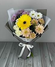 Букет цветов из:  Розы, Герберы и Хризантемы в Рощинском
