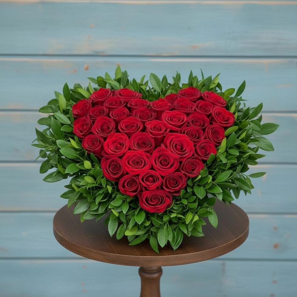 Цветочная композиция из Розы в виде сердца в Рощинском