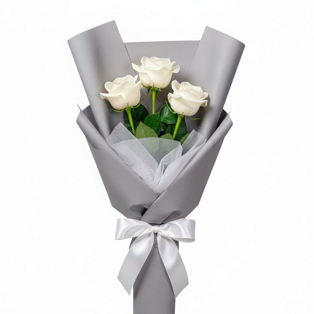 Букет 3 белые розы в Рощинском