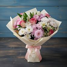 Букет цветов из:  Хризантемы, Альстромерии и Розы в Рощинском