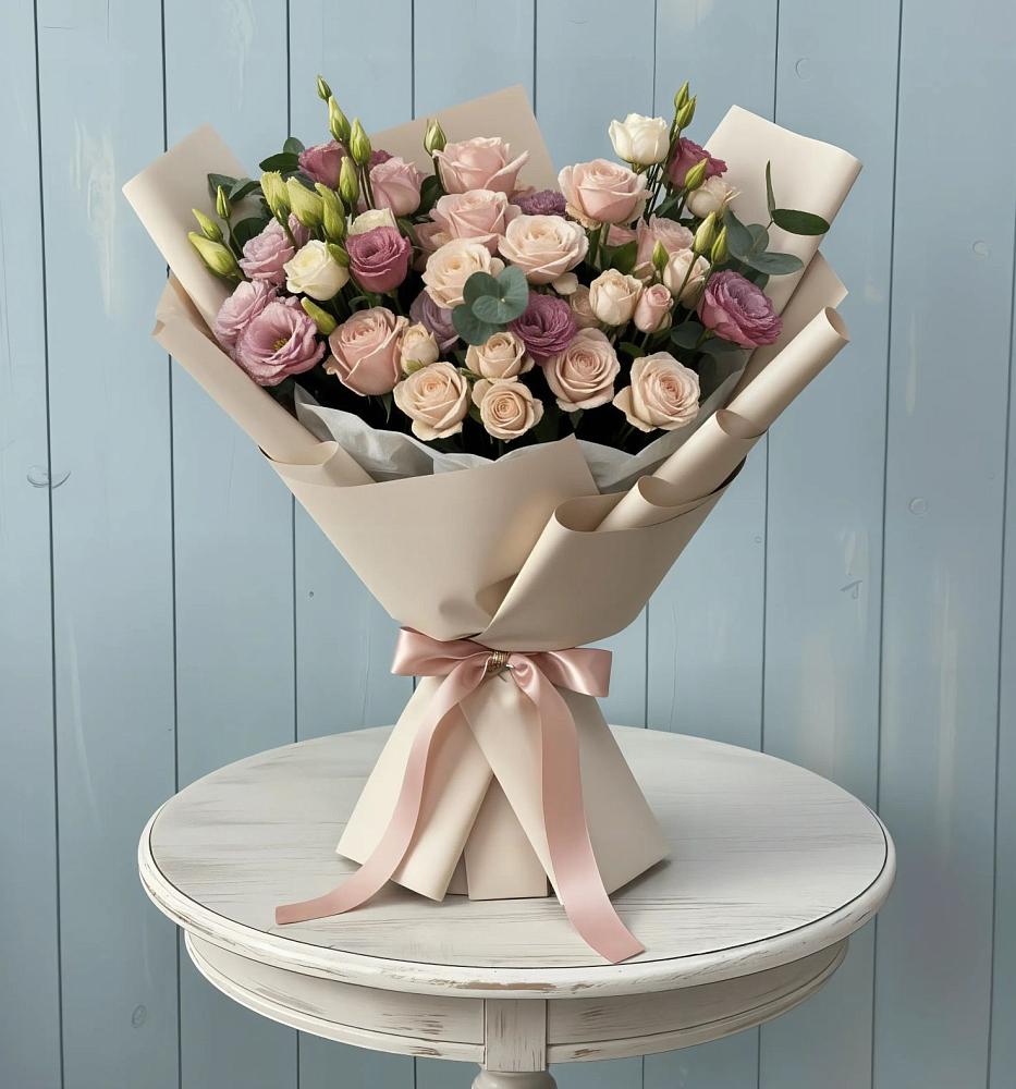 Букет цветов из: Розы и Лизиантусы в Рощинском