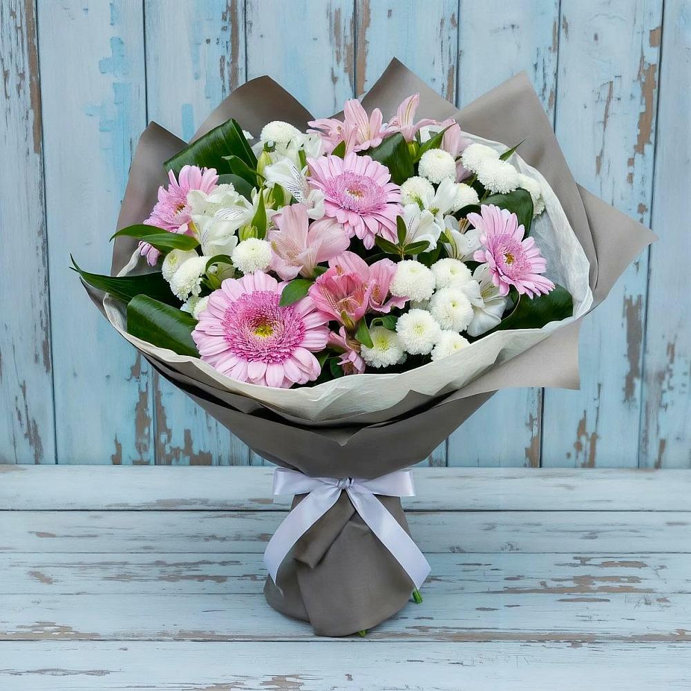 Букет цветов из: Герберы, Альстромерии и Хризантемы в Рощинском