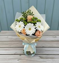 Букет цветов из:  Герберы, Розы и Хризантемы в Рощинском